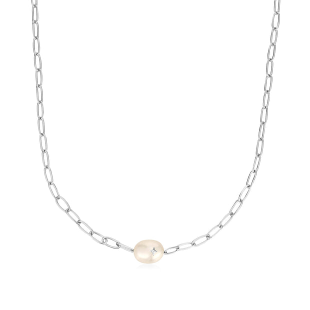 Ania Haie Silver Pearl Sparkle Chunky Chain Necklace | The Jewellery Boutique
