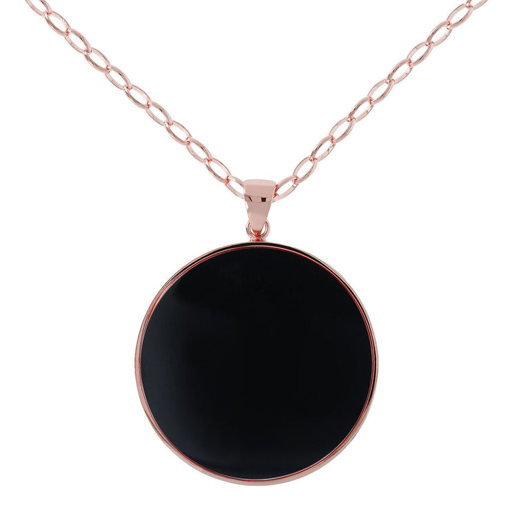 Bronzallure Black Onyx  Big Disc Necklace