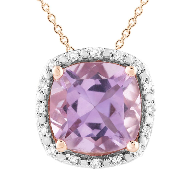 Pink Amethyst Necklaces with 0.05ct Diamonds in 9K Rose Gold