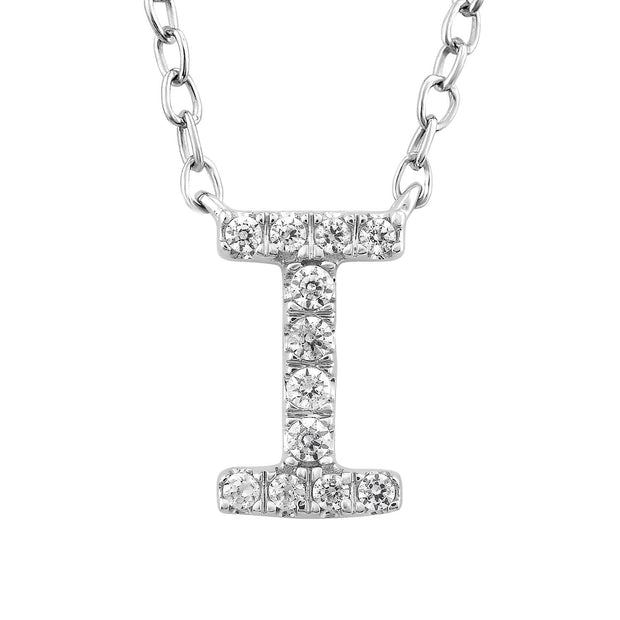 Initial 'I' Necklace with 0.06ct Diamonds in 9K White Gold
