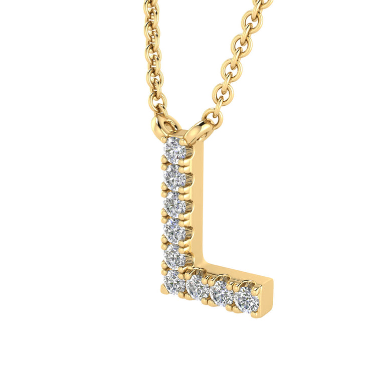 Initial 'L' Necklace with 0.06ct Diamonds in 9K Yellow Gold - PF-6274-Y