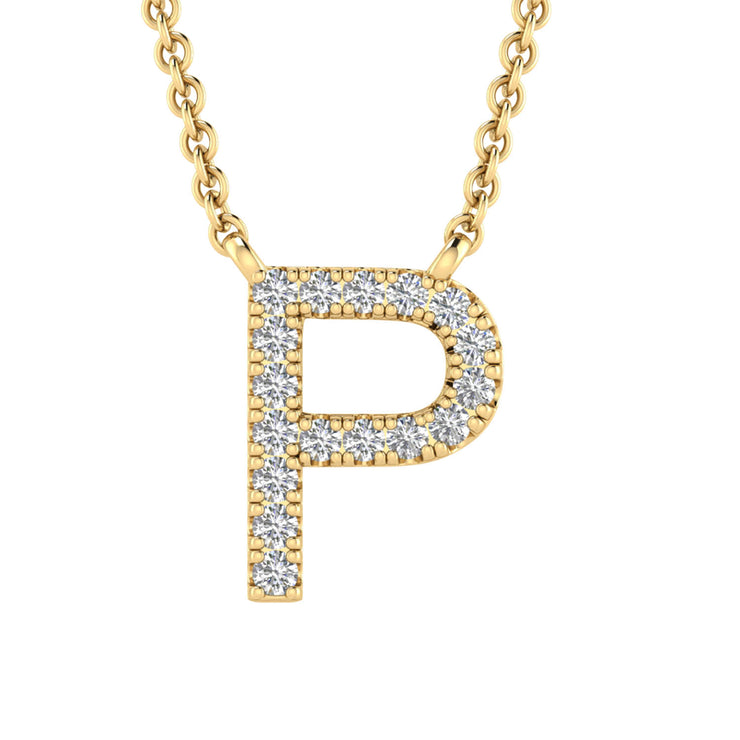 Initial 'P' Necklace wth 0.06ct Diamonds in 9K Yellow Gold - PF-6278-Y