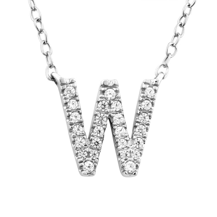 Initial 'W' Necklace with 0.09ct Diamonds in 9K White Gold