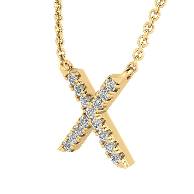 Initial 'X' Necklace with 0.06ct Diamonds in 9K Yellow Gold - PF-6286-Y