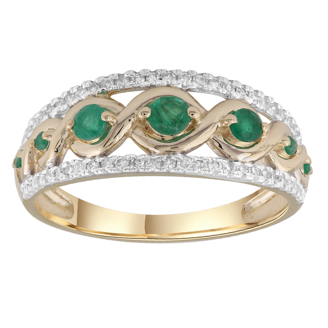 Emerald Ring with 0.2ct Diamonds in 9K Yellow Gold