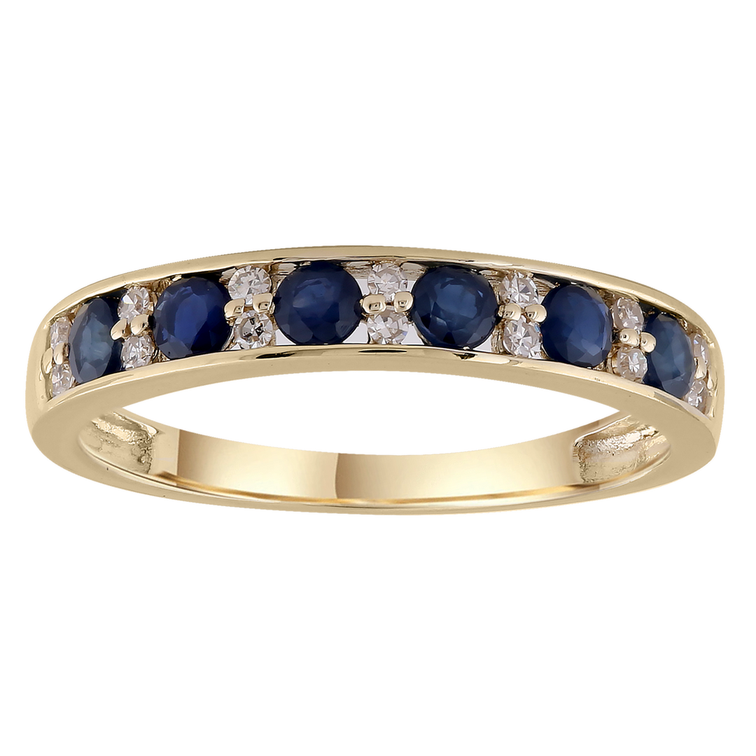 Sapphire Band Ring with 0.1ct Diamonds in 9K Yellow Gold
