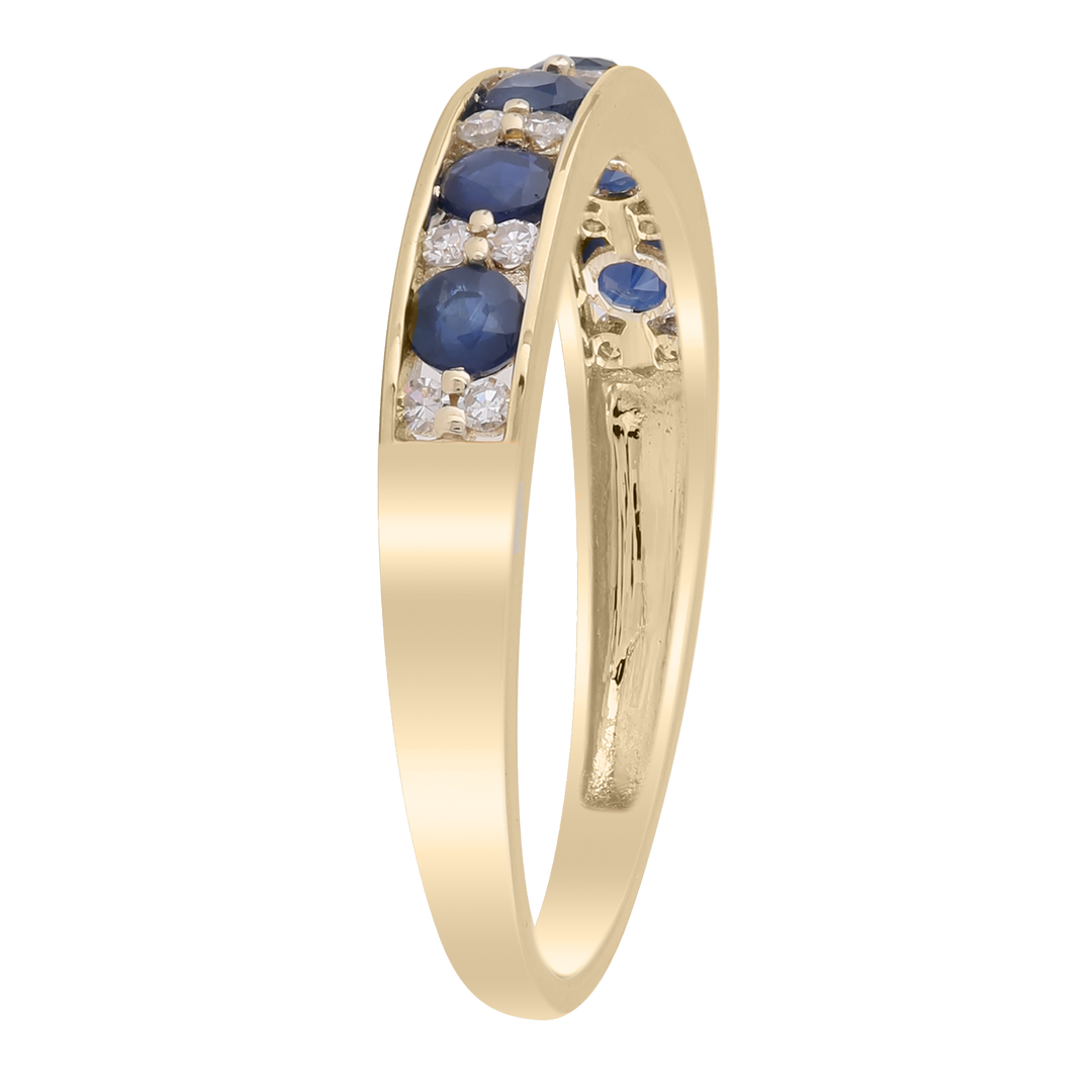 Sapphire Band Ring with 0.1ct Diamonds in 9K Yellow Gold