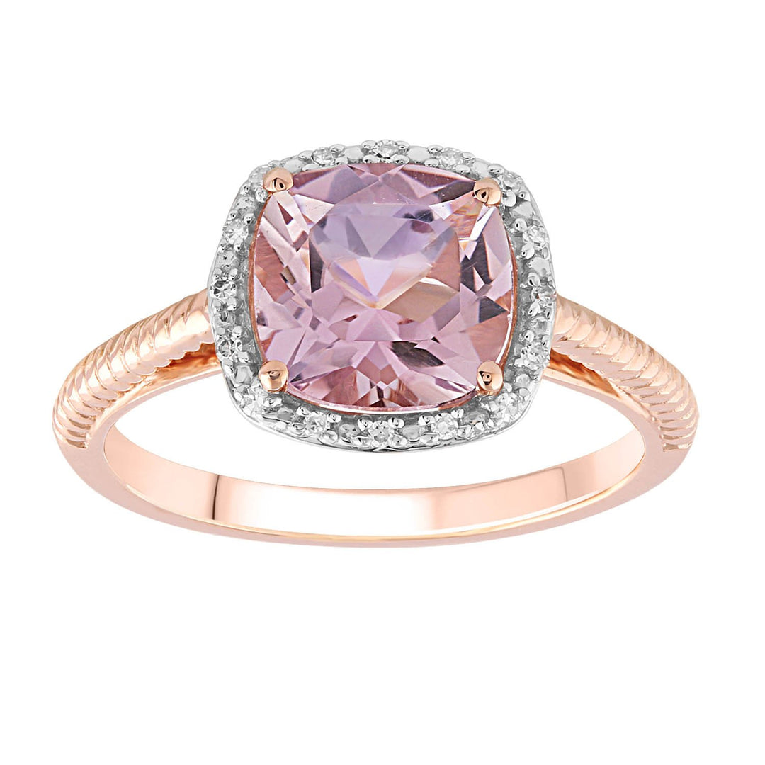 Pink Amethyst Rings with 0.05ct Diamonds in 9K Rose Gold