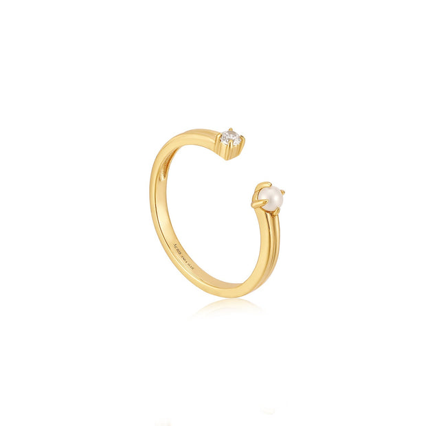 Ania Haie Gold Pearl Sparkle Adjustable Ring | The Jewellery Boutique