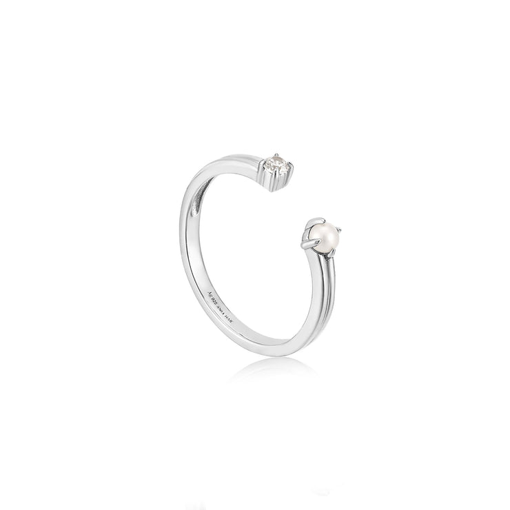 Ania Haie Silver Pearl Sparkle Adjustable Ring | The Jewellery Boutique