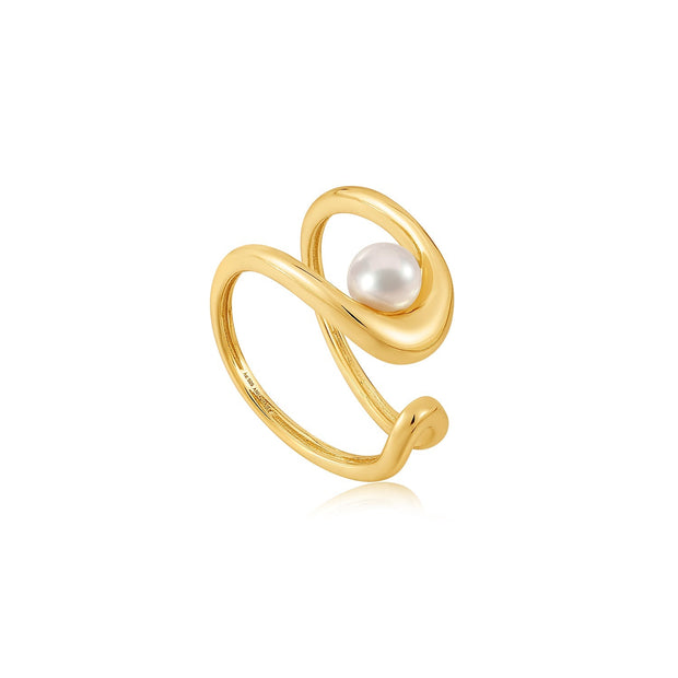 Ania Haie Gold Pearl Sculpted Adjustable Ring | The Jewellery Boutique