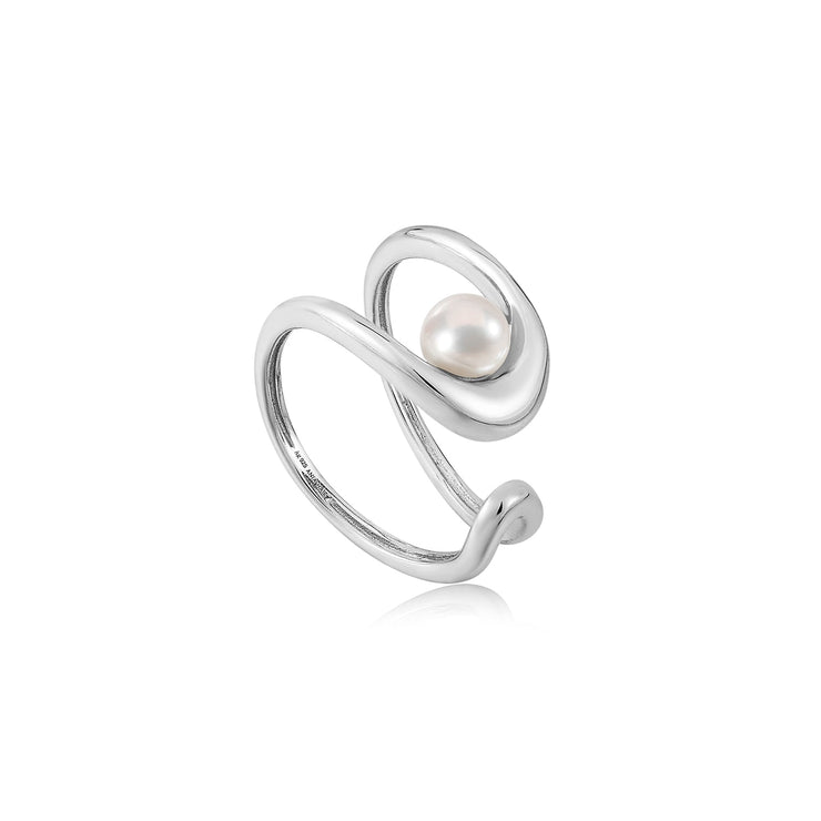 Ania Haie Silver Pearl Sculpted Adjustable Ring | The Jewellery Boutique