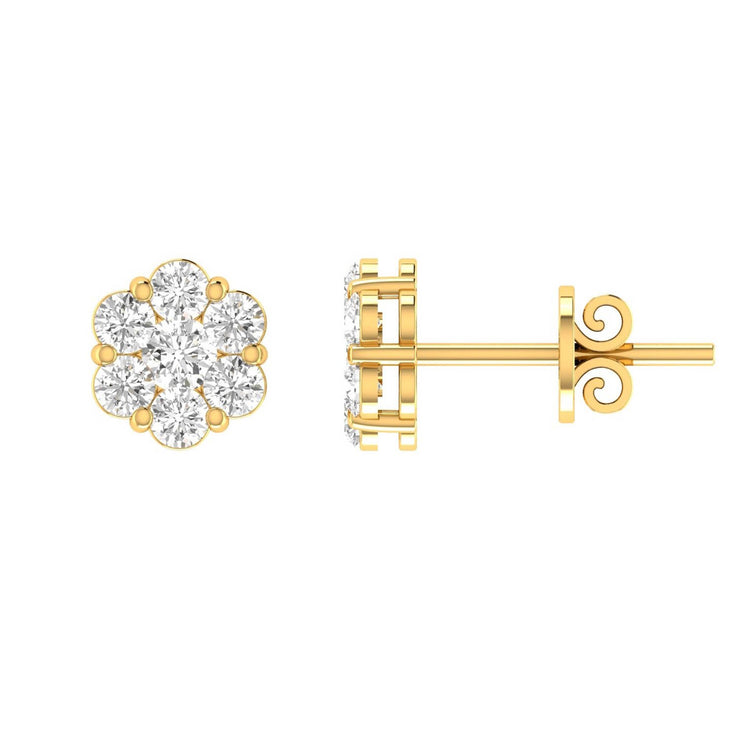 Cluster Stud Diamond Earrings with 1.00ct Diamonds in 9K Yellow Gold