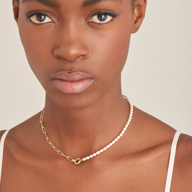 Ania Haie Gold Pearl Chunky Link Chain Necklace | The Jewellery Boutique
