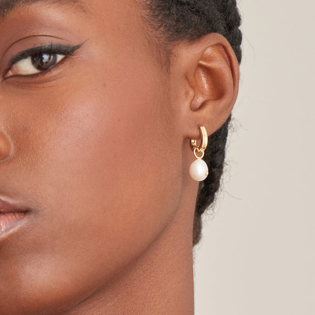 Ania Haie Gold Pearl Drop Sparkle Huggie Hoop Earrings | The Jewellery Boutique