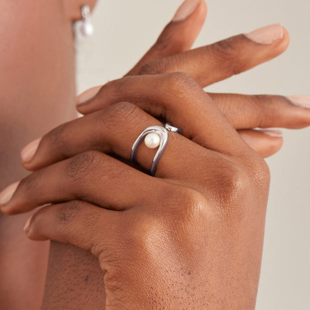 Ania Haie Silver Pearl Sculpted Adjustable Ring | The Jewellery Boutique