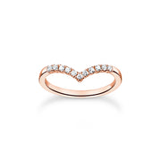 Ring V-shape with white stones rose gold