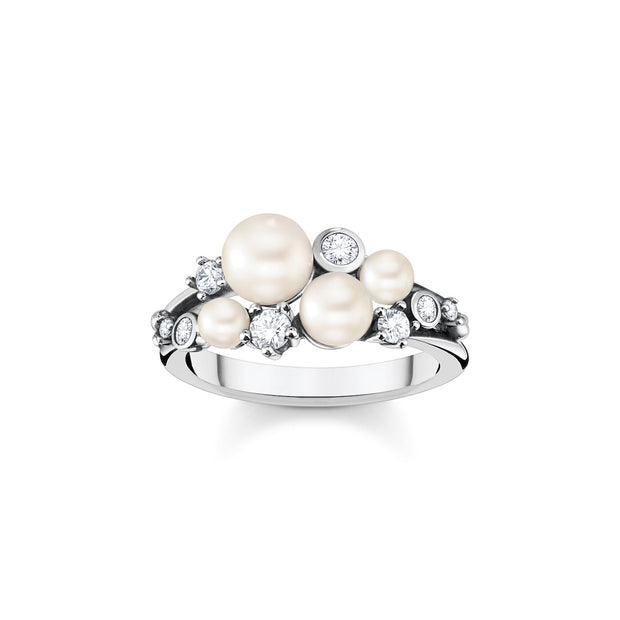 Ring pearls with white stones silver | The Jewellery Boutique