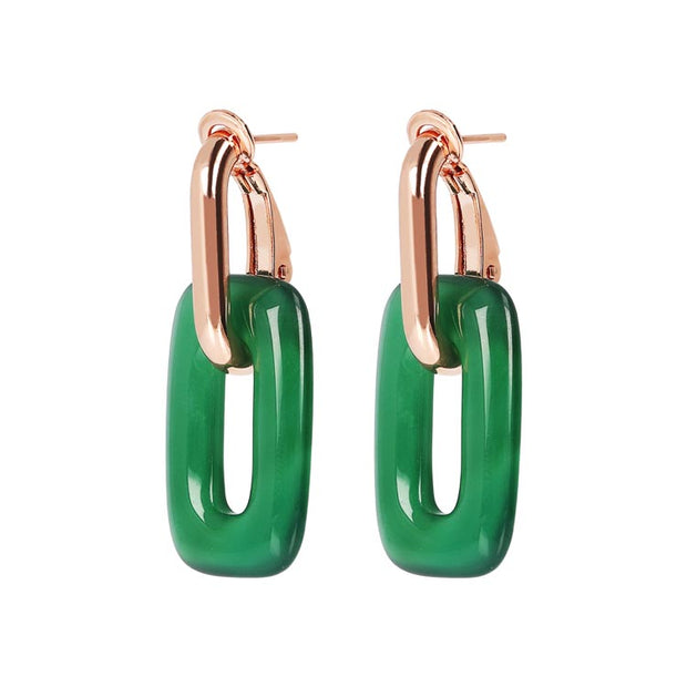 Bronzallure Variegata Green Agate Link Earrings