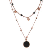 Bronzallure Two Strands Necklace with Natural Stone and Golden Rose Hearts