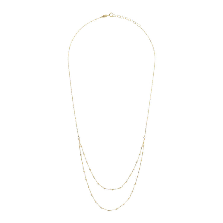 9K Yellow Gold Beaded Double Chain Necklace 48cm