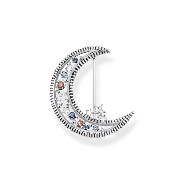 Brooch crescent moon with coloured stones silver | The Jewellery Boutique