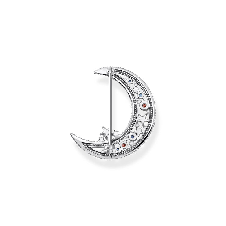 Brooch crescent moon with coloured stones silver | The Jewellery Boutique
