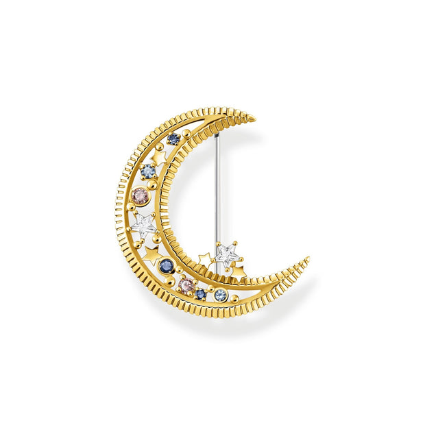 Brooch crescent moon with coloured stones gold | The Jewellery Boutique