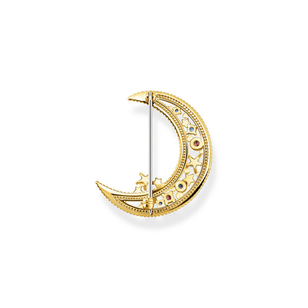 Brooch crescent moon with coloured stones gold | The Jewellery Boutique