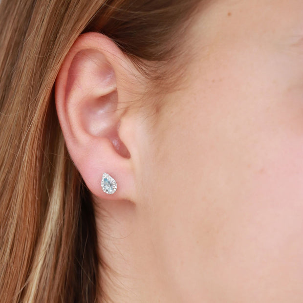 Aquamarine Stud Earrings with 0.1ct Diamonds in 9K White Gold