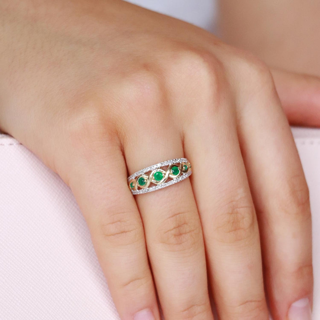 Emerald Ring with 0.2ct Diamonds in 9K Yellow Gold
